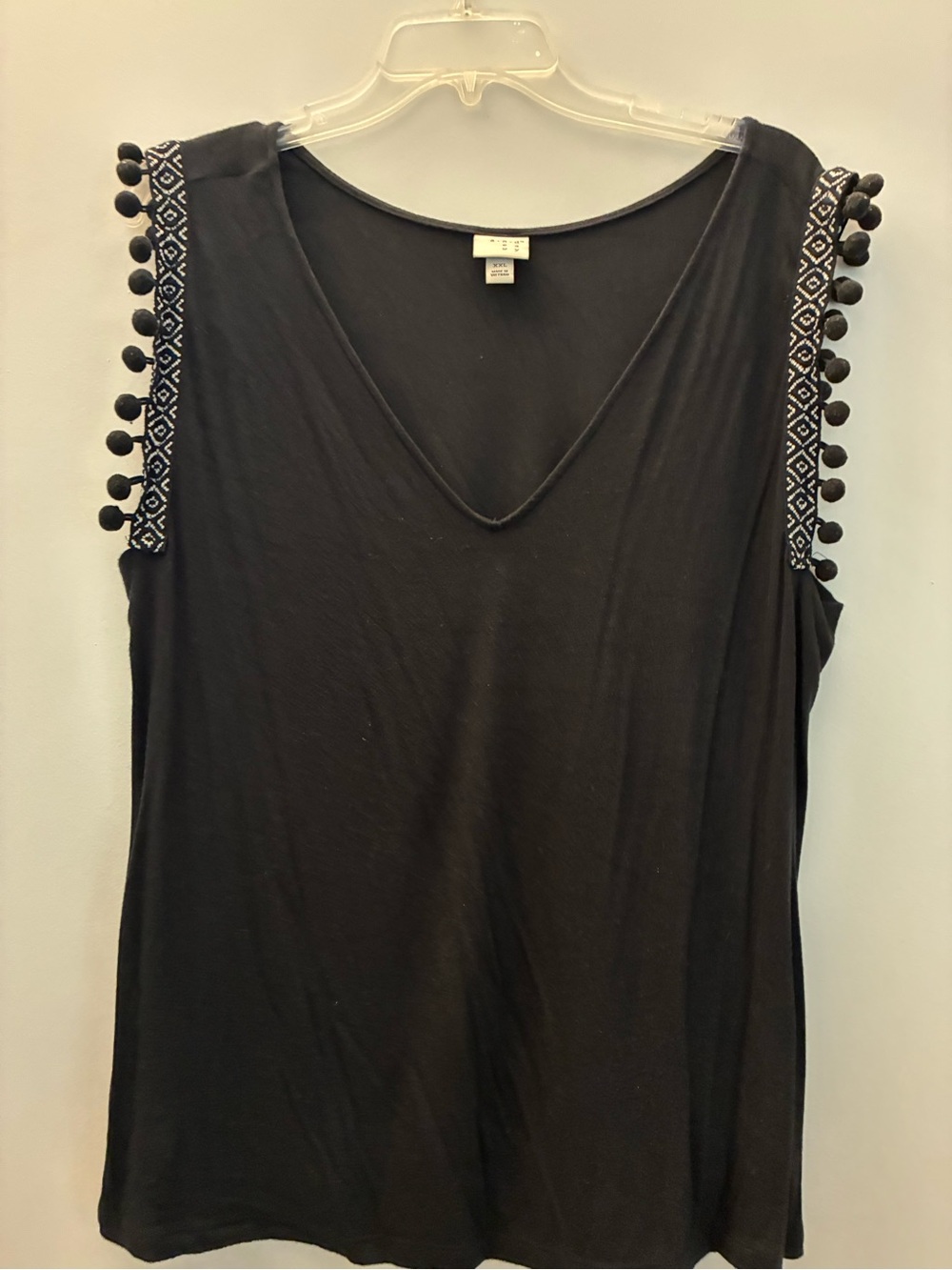 a new day Black V-Neck Tank with Pom Trim
